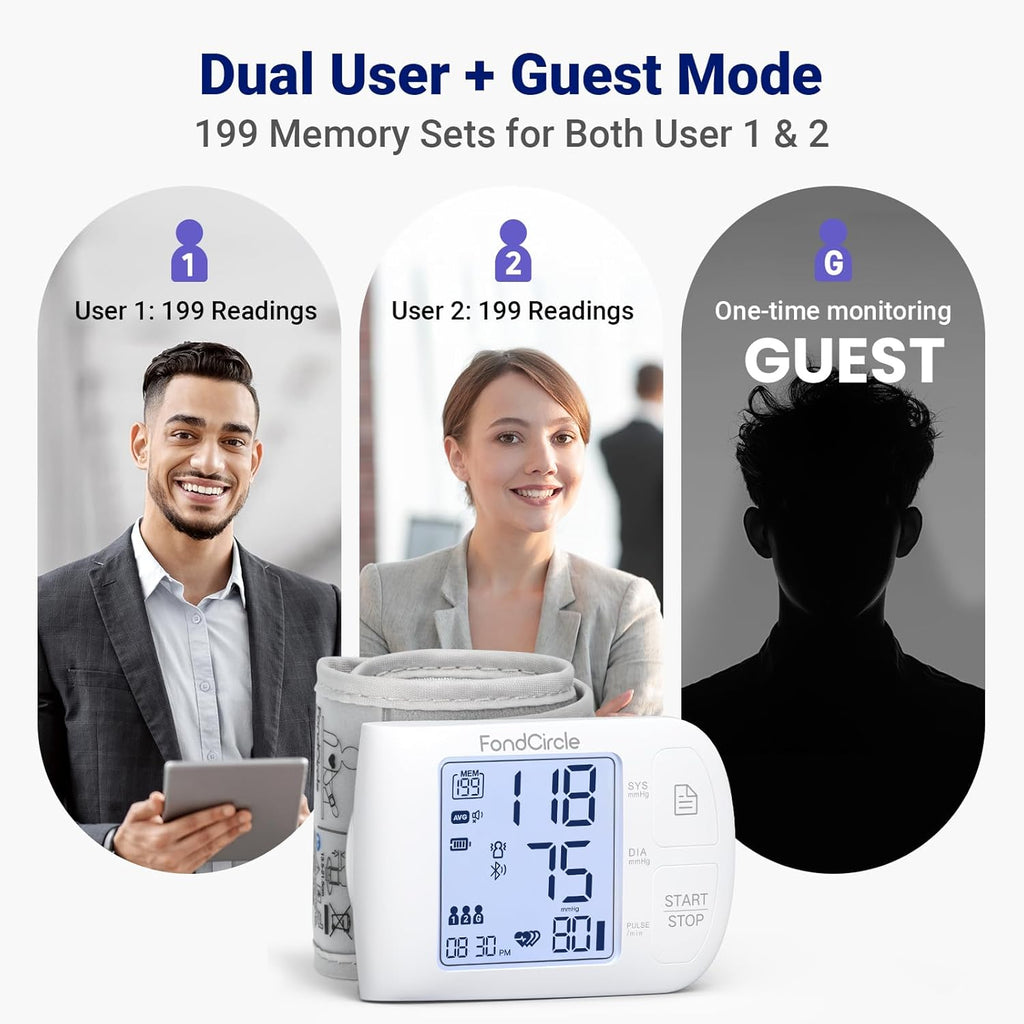Wrist Blood Pressure Monitor Bluetooth Automatic Cuff, Talking Digital with App

