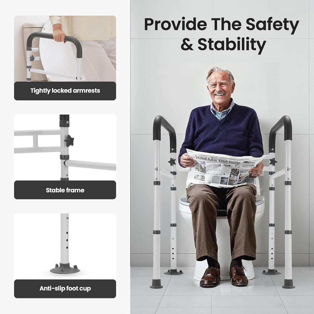 Careboda Foldable Toilet Safety Rails, Adjustable Grab Bar for Seniors and Disabled

