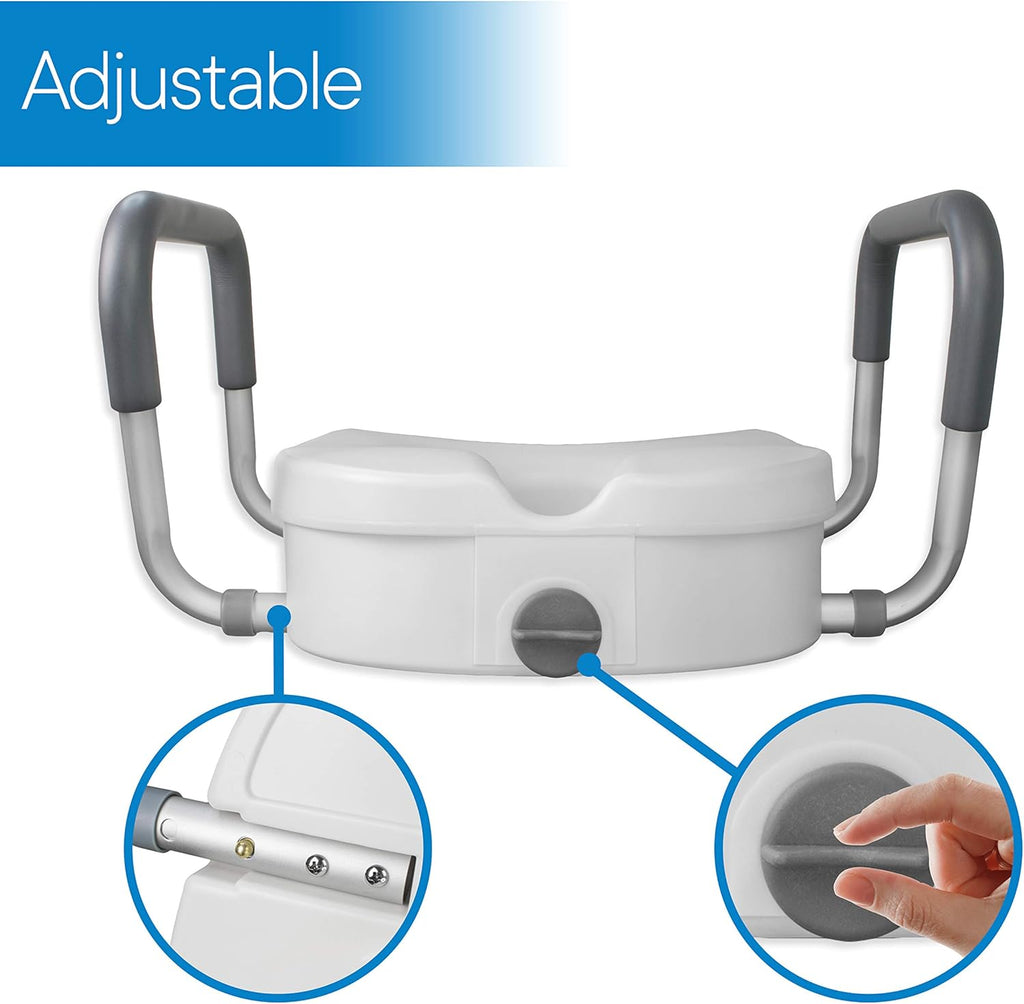 RMS Raised Toilet Seat 5-Inch Elevated Riser with Adjustable Padded Arms

