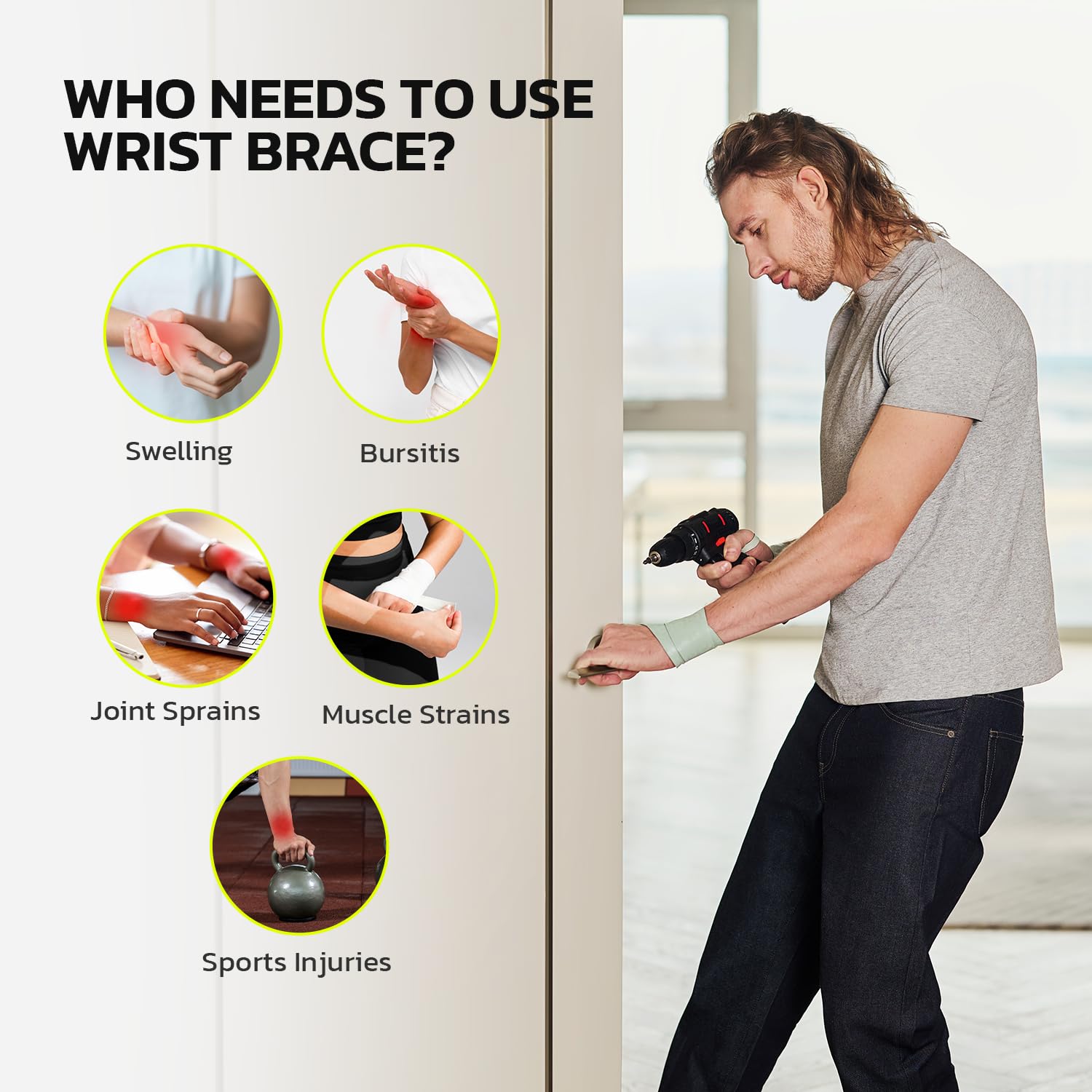 aoFIT Adjustable Wrist Brace for Carpal Tunnel and Tendonitis Support, Anti-Slip


