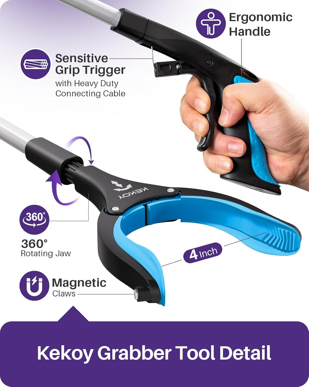 KEKOY Grabber Reacher Tool for Seniors, Foldable Pickup Stick with Magnet

