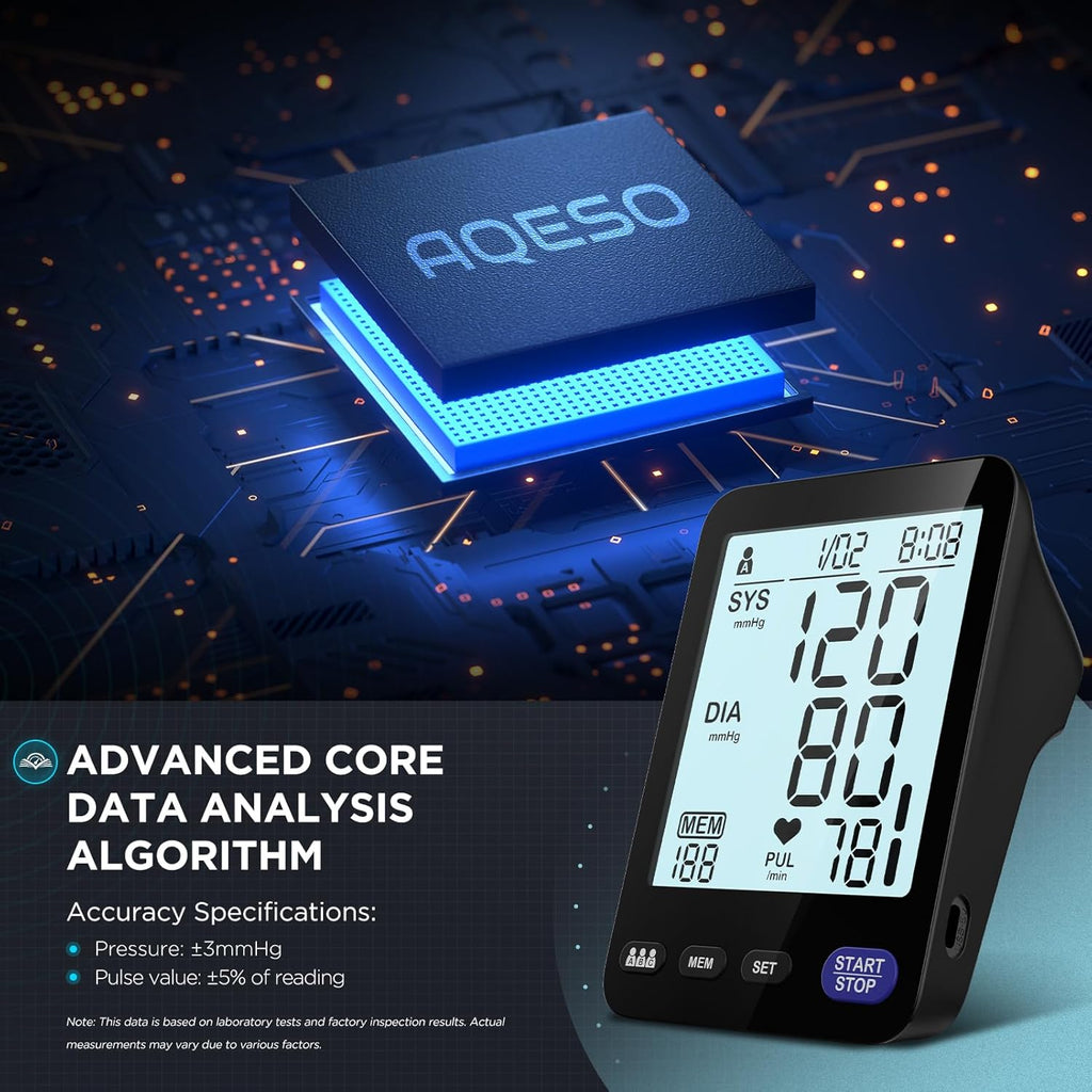 AQESO Upper Arm Blood Pressure Monitor for Home, Digital Automatic, 5-inch LCD

