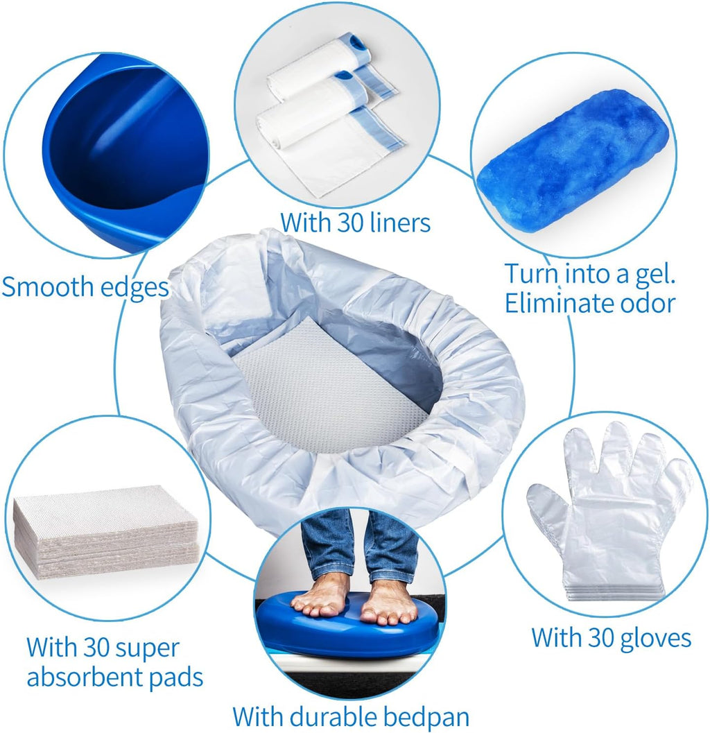 MINIVON Disposable Bedpan Set with Liners, Absorbent Pads and Gloves

