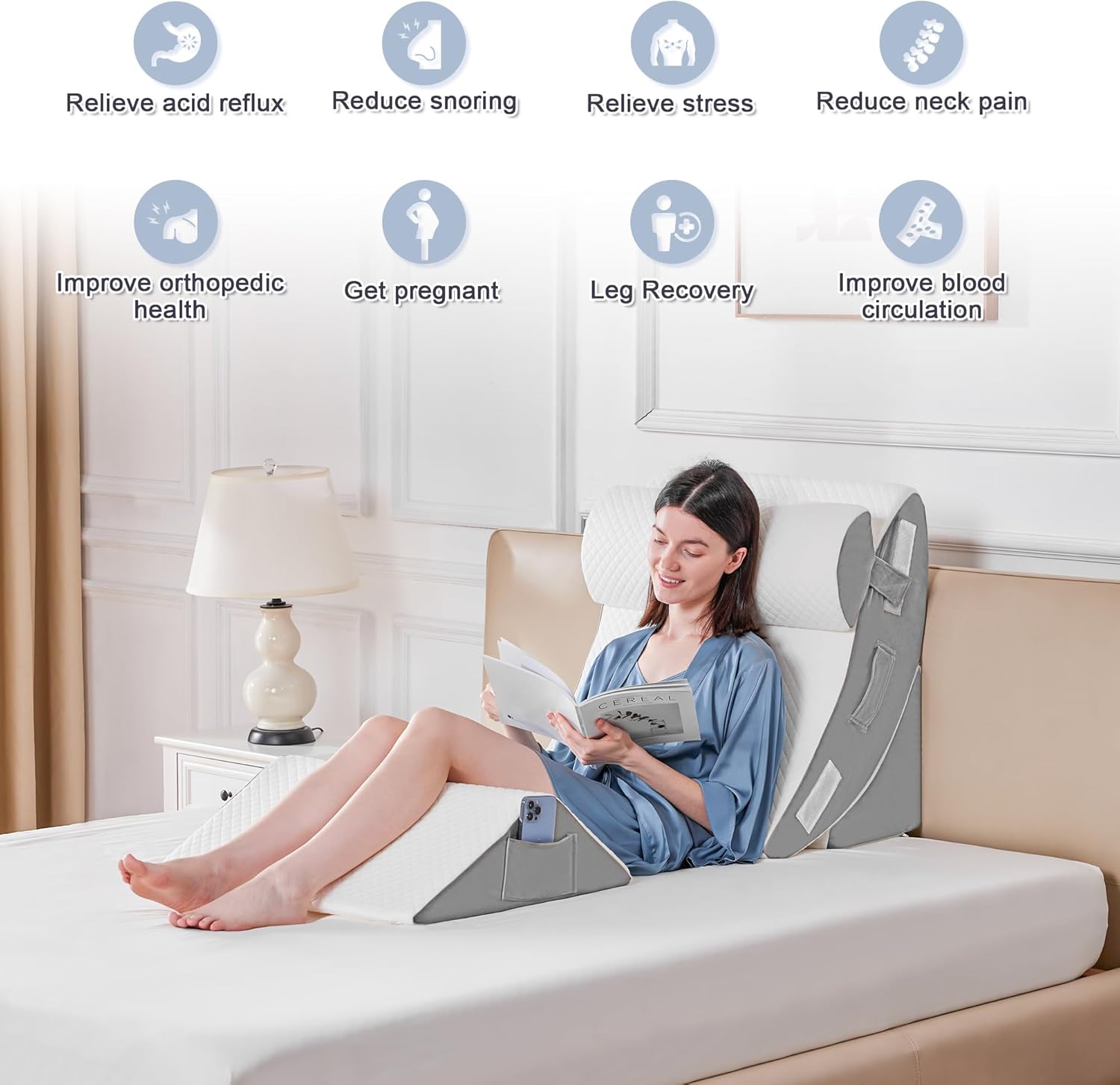 Yojoker Orthopedic Bed Wedge Pillow Set, Adjustable Triangle Memory Foam

