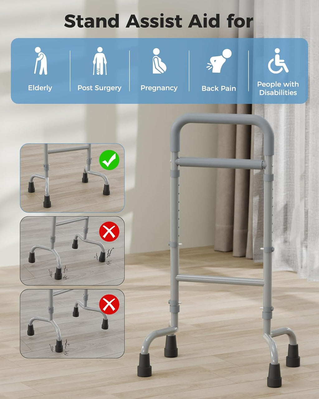 Stand Assist Mobility Aid for Elderly, Height-Adjustable Walking Support

