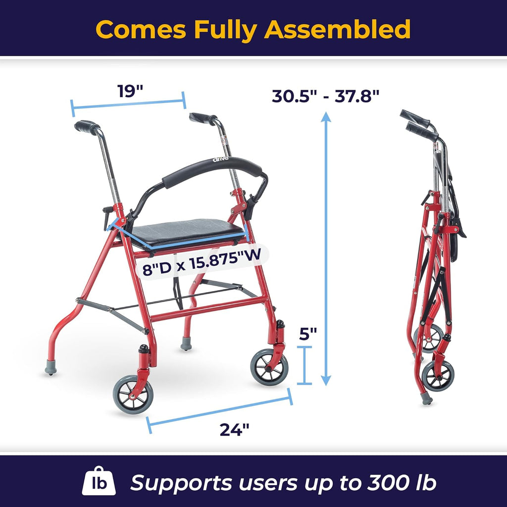 Drive Medical 1239RD Foldable Rollator Walker with Seat

