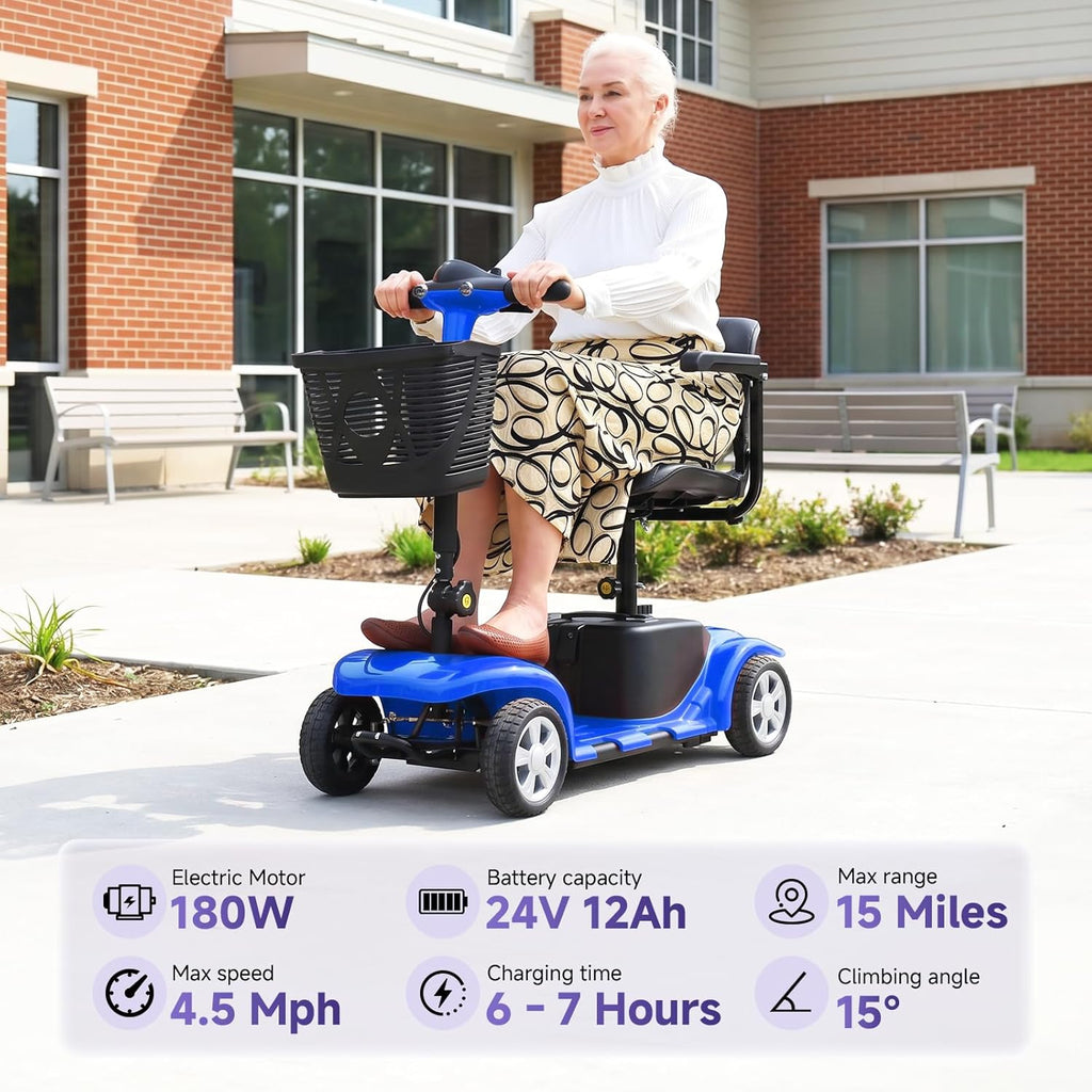 Electric Mobility Scooter for Adults, 4-Wheel Powered Scooter, LED Headlights & Basket

