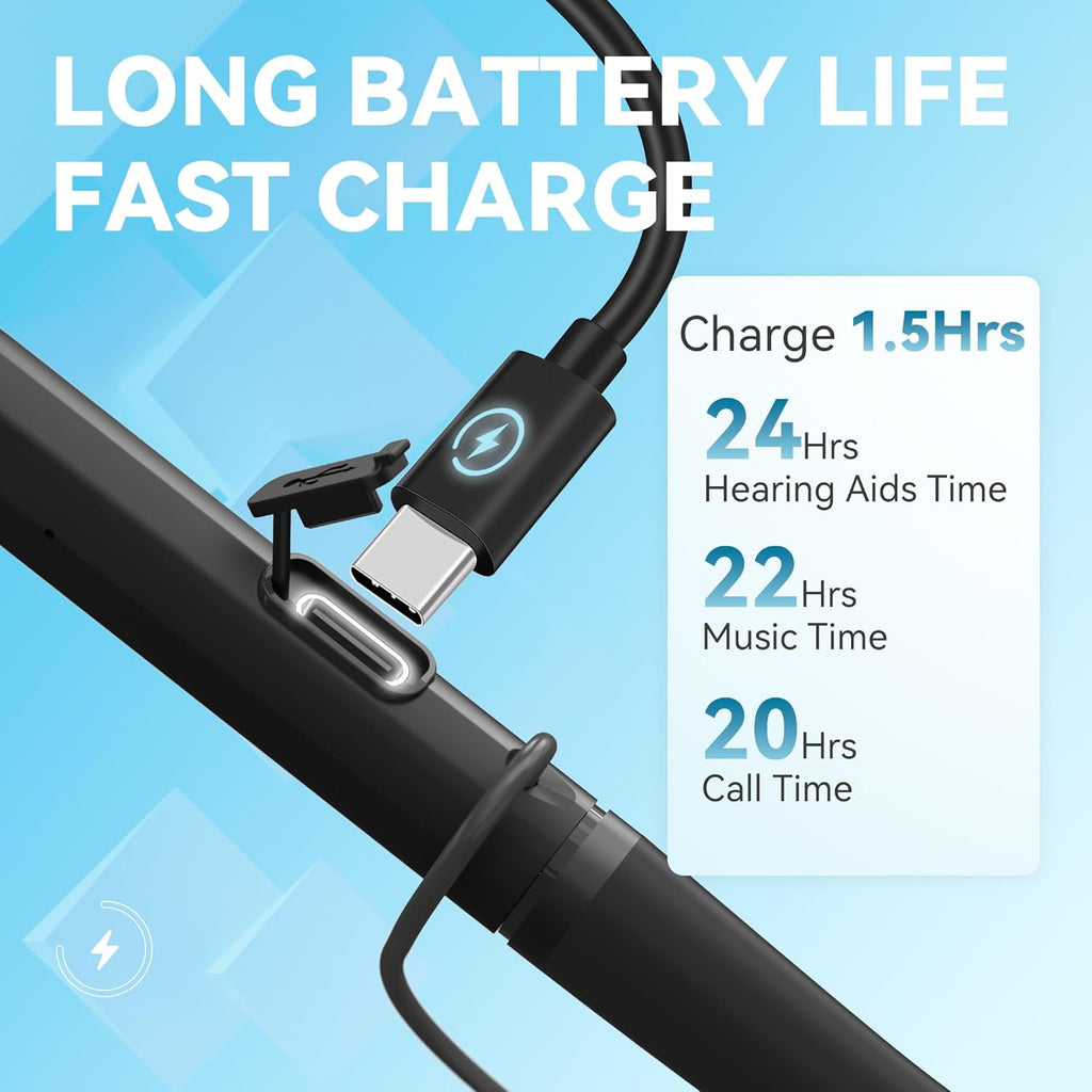 Diggingsound Neckband Bluetooth Rechargeable Hearing Aids for Seniors, Type-C

