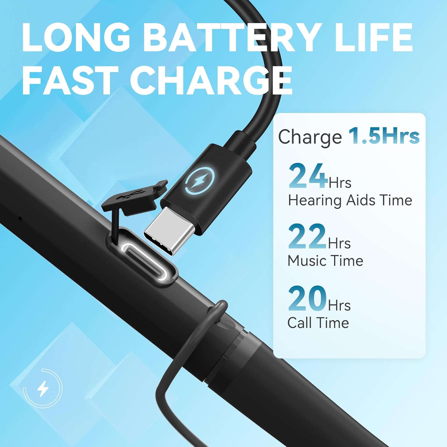 Diggingsound Neckband Bluetooth Rechargeable Hearing Aids for Seniors, Type-C

