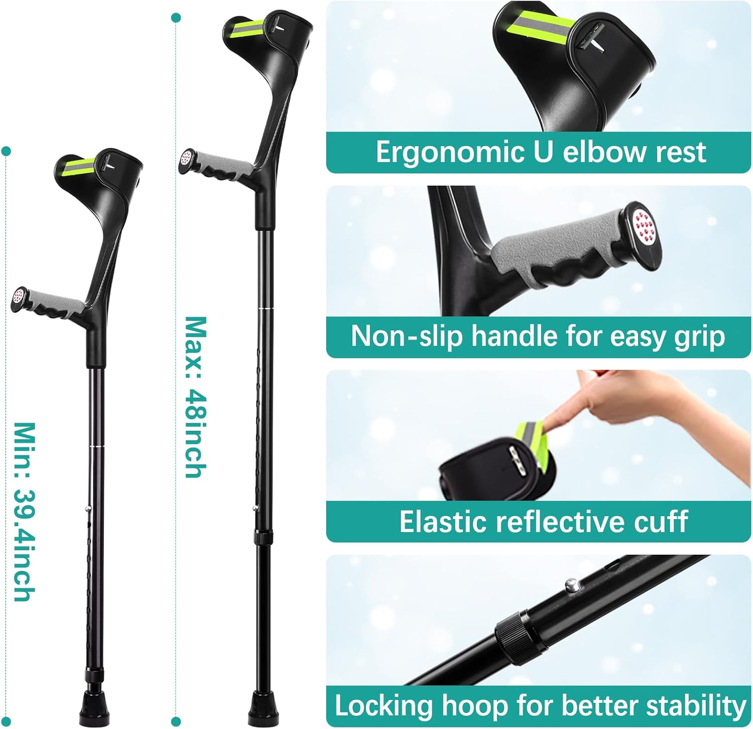 Forearm Crutches for Adults, Adjustable Height Aluminum Forearm Walker

