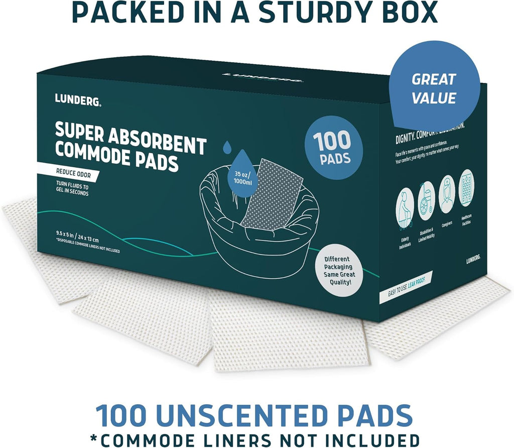 Lunderg Super Absorbent Commode Pads, Medical-Grade Disposable Liners, Unscented

