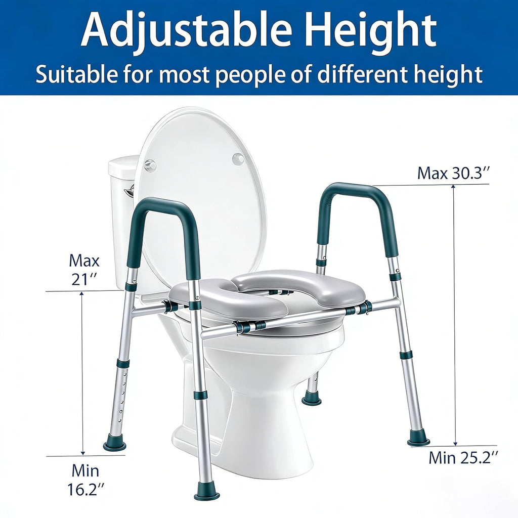 Raised Toilet Seat with Handles, Padded Toilet Seat Riser for Seniors

