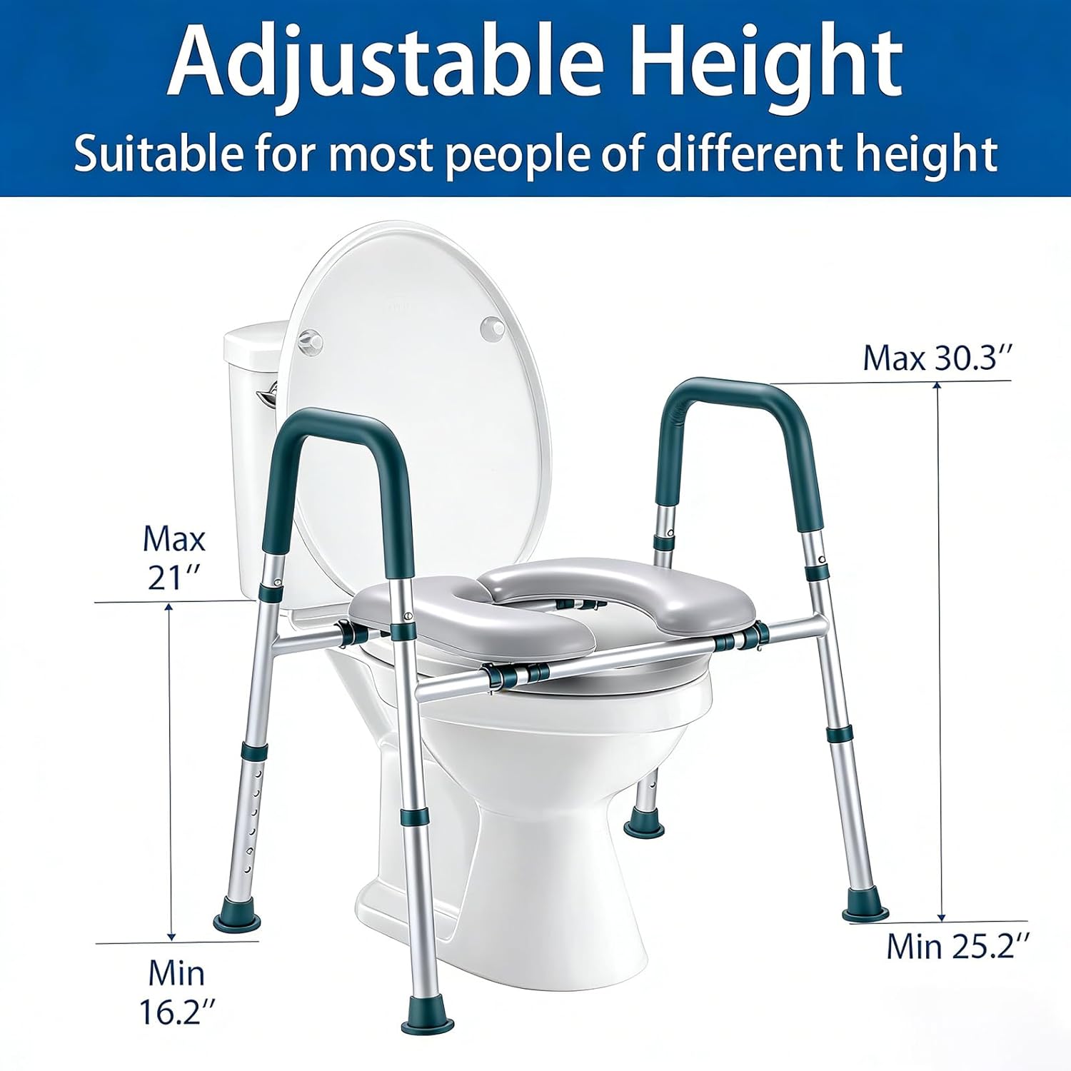 Raised Toilet Seat with Handles, Padded Toilet Seat Riser for Seniors

