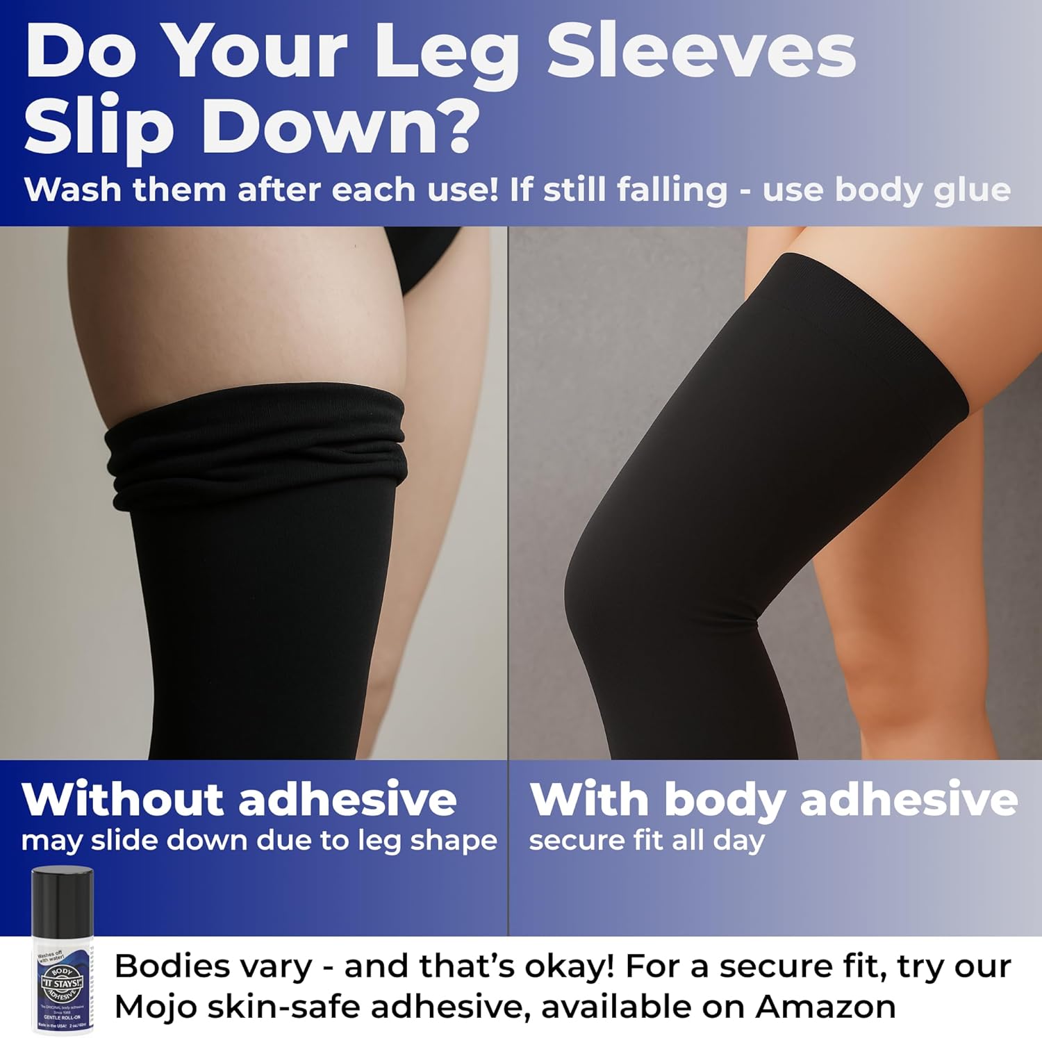 Mojo Compression Socks Thigh-Hi 20–30 mmHg Graduated Support Grip Top Pair

