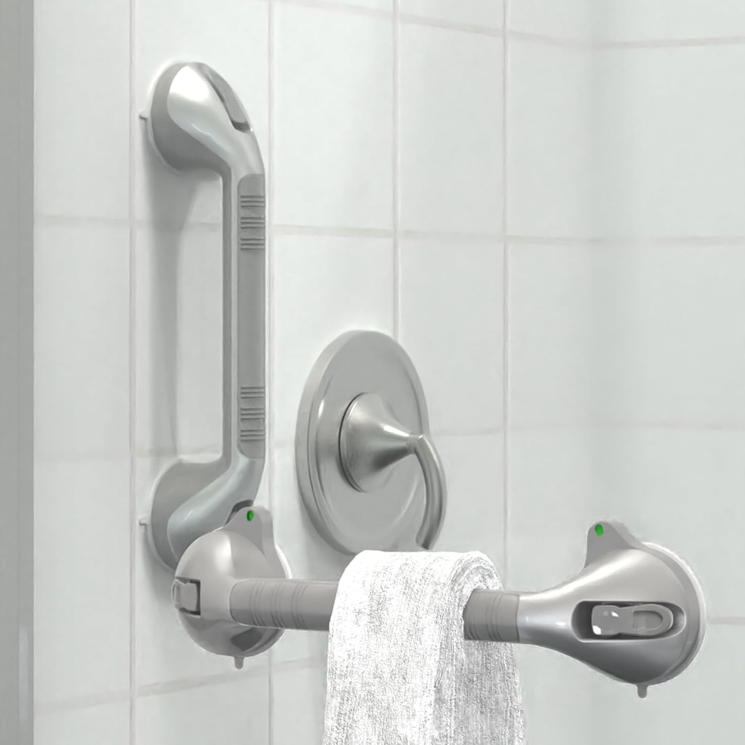 Suction Shower Grab Bar with Indicators, Tool-Free Installation, Balance Assist Handle

