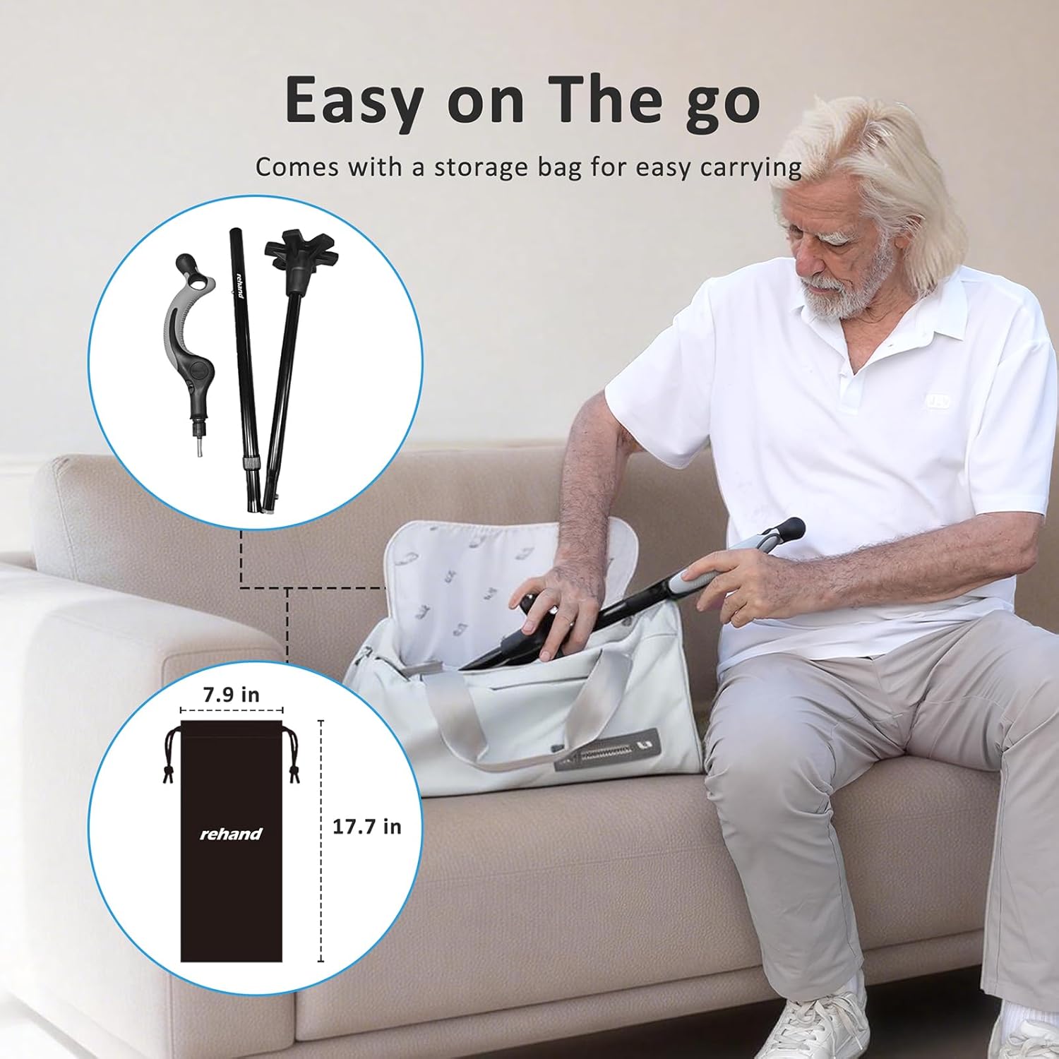 REHAND Adjustable Walking Cane for Seniors, Ergonomic Anti-Slip Grip, Foldable

