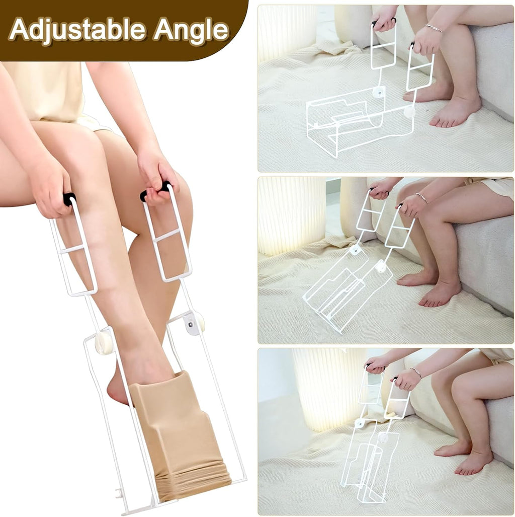 Compression Sock Aid Device with Adjustable Angle and Extended Handle, Metal

