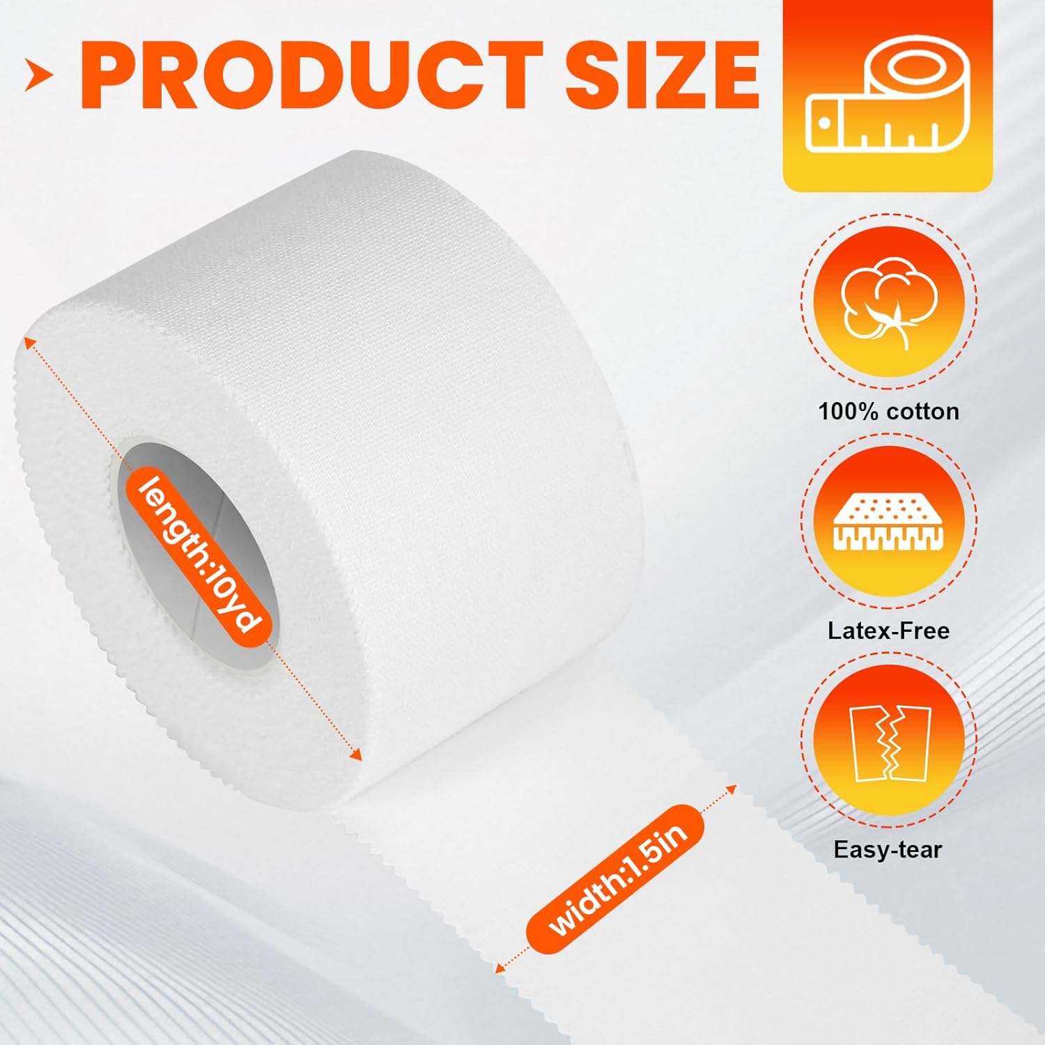 Athletic Sports Tape, White Cotton Non-Elastic Wrist and Ankle Support

