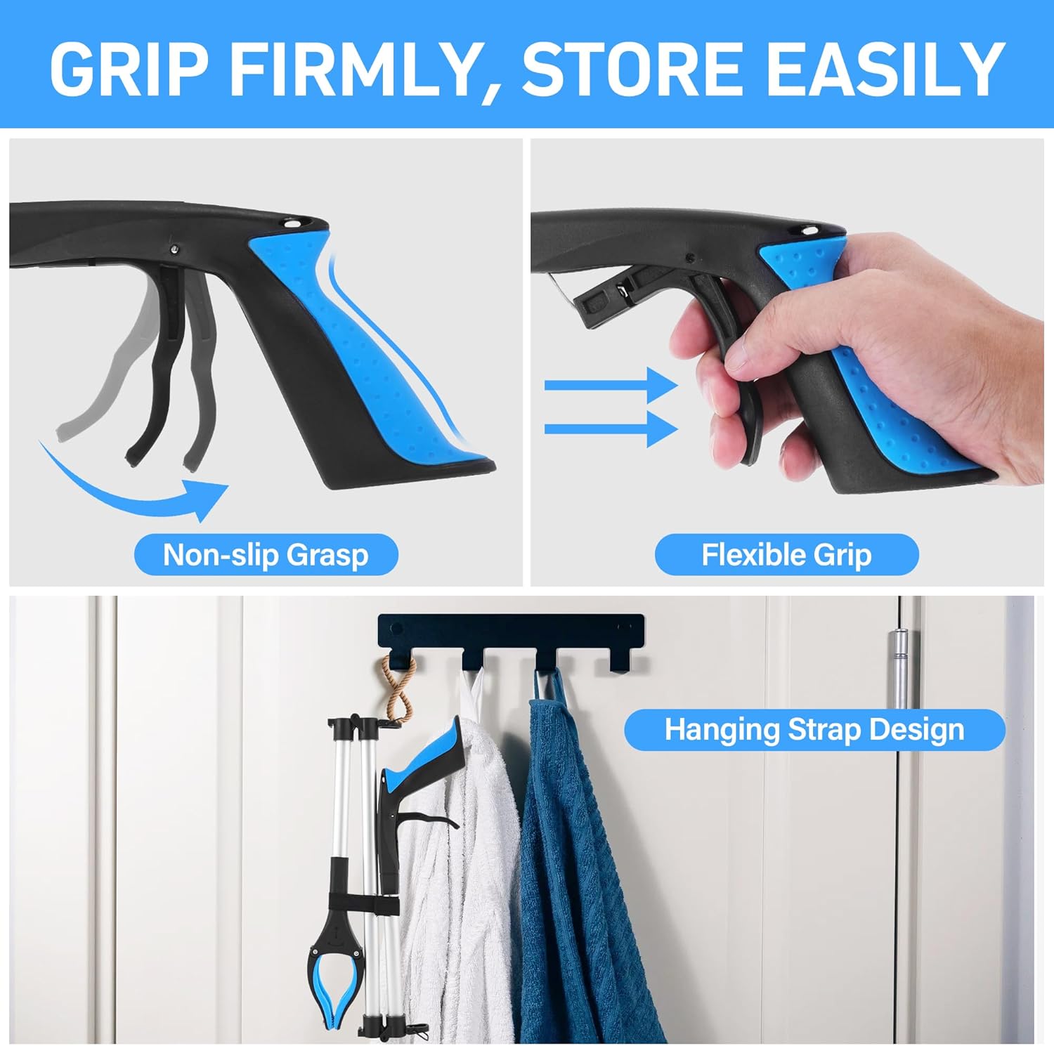 Foldable Grabber Reacher Tool for Seniors, 360 Rotating Jaw Pickup Stick with Magnet

