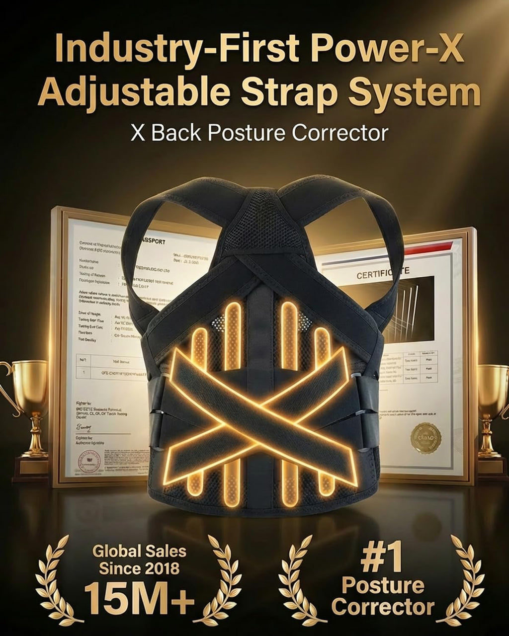 SUPERIOS SUPPORT Posture Corrector Back Brace, X-Back Lumbar Support

