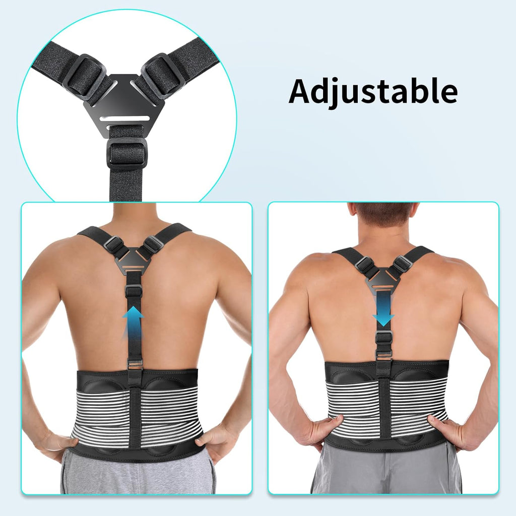 AllyFlex Sports Back Brace for Lifting, Y-Back Suspenders, 3D Lumbar Support


