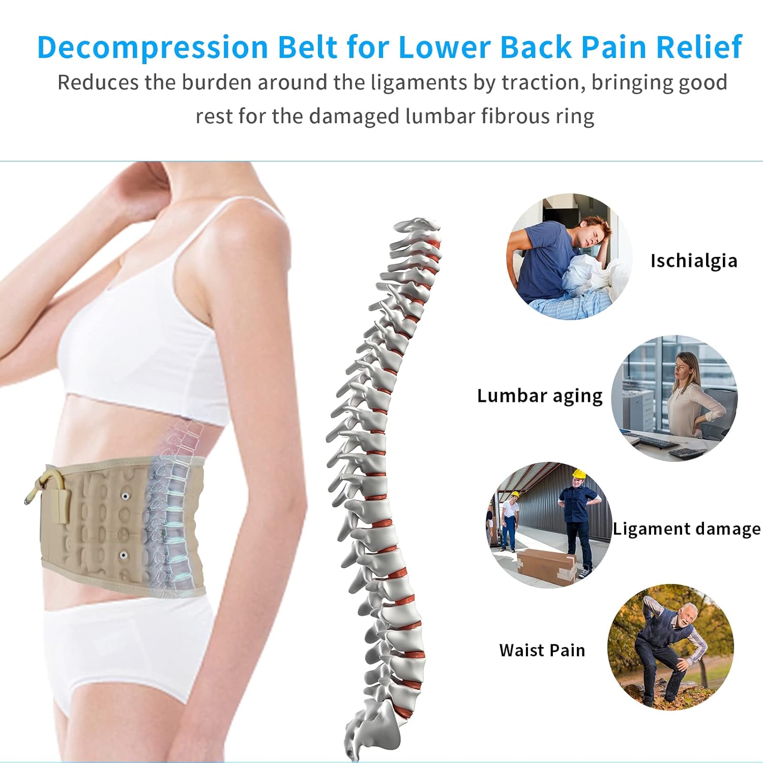Decompression Back Belt Lumbar Support Air Traction Brace for Lower Back Pain

