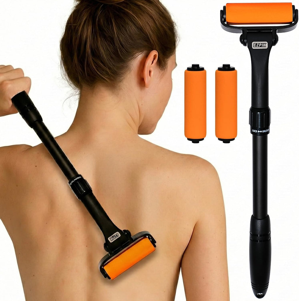 EZPIK Extendable Lotion Applicator for Back and Legs, Curved Foam Roller Handle


