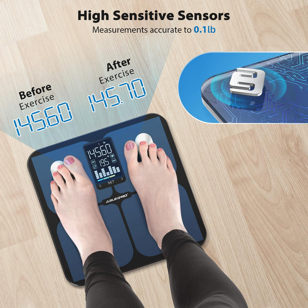 ABLEGRID Smart Bathroom Scale Digital Body Fat, BMI, LED Trend Display, App-Free

