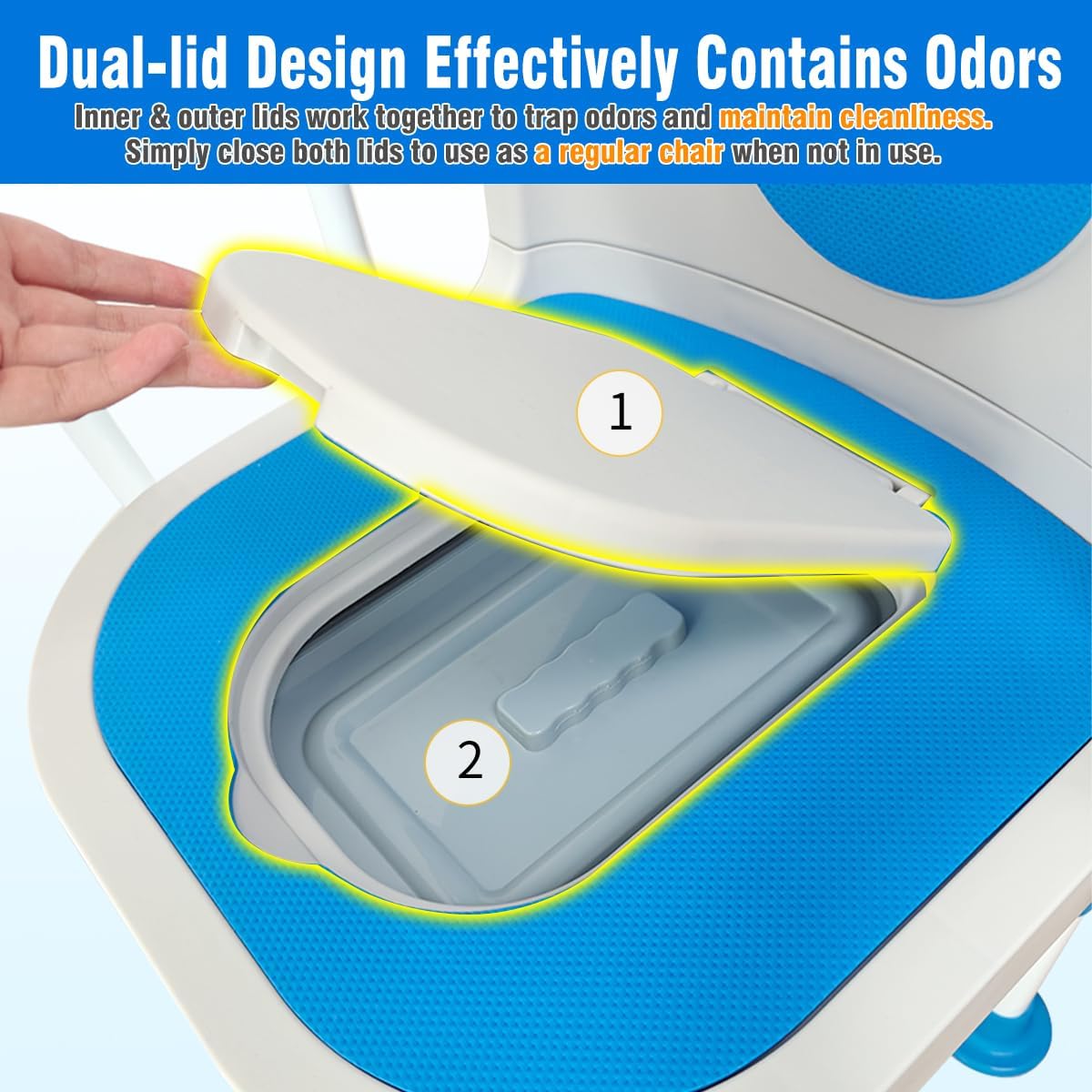 Lumizone Portable Toilet Chair Bedside Commode with Armrests & Dual-Lid Bucket

