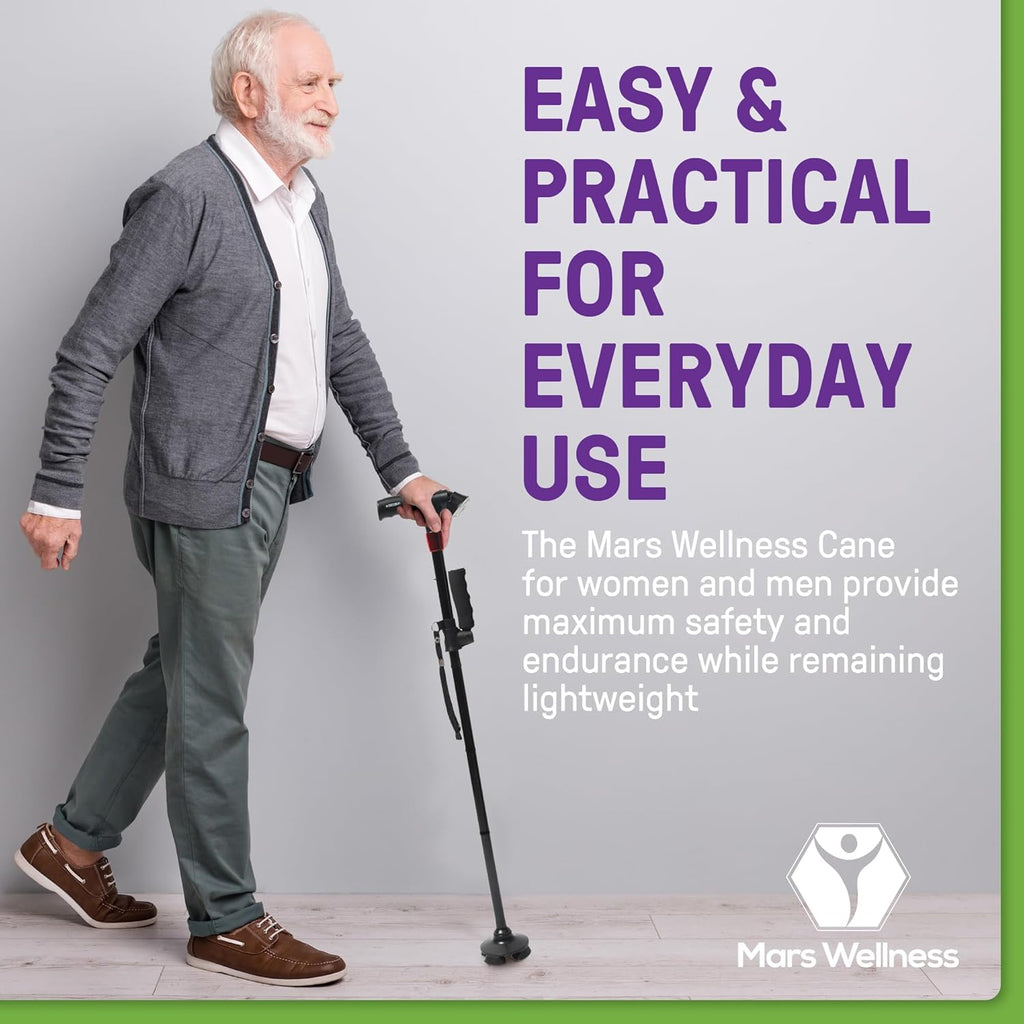 Smart Walking Cane with LED Light, Foldable Tripod Cane with Flashlight & Alarm


