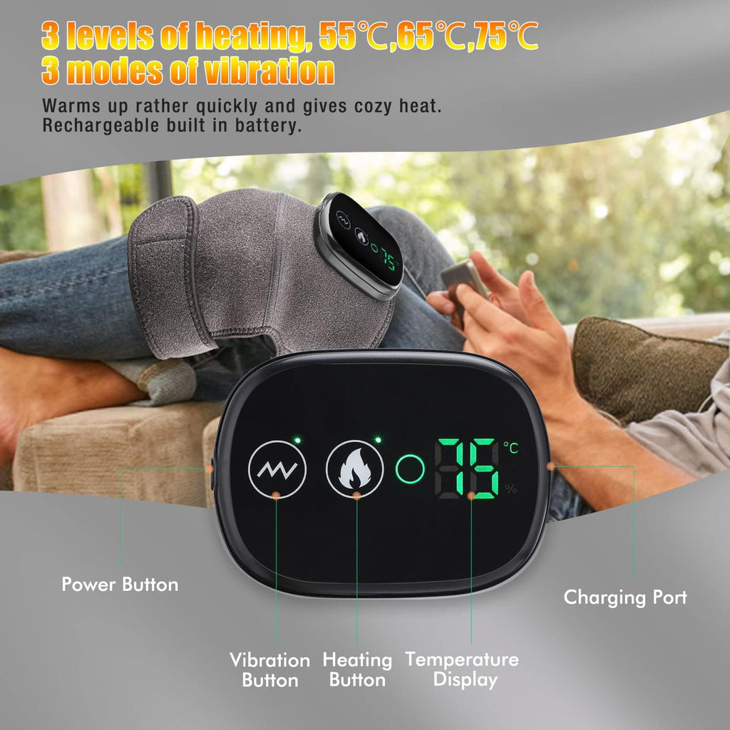 MOAJAZA Heated Knee Massager with Vibration, Cordless Rechargeable Heating Pad

