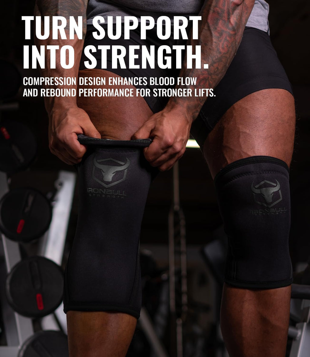 Iron Bull Strength 7mm Neoprene Knee Sleeves Compression Brace for Weightlifting

