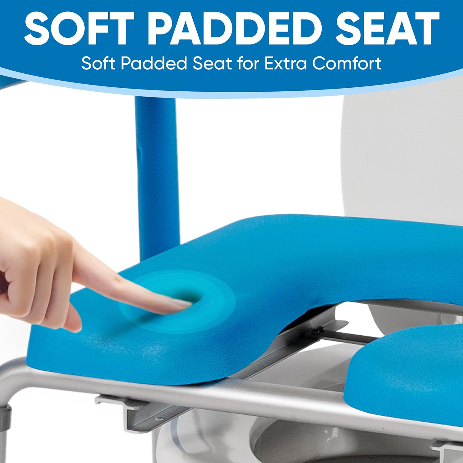 Adjustable Raised Toilet Seat with Handles, Padded Armrests, Bedside Commode

