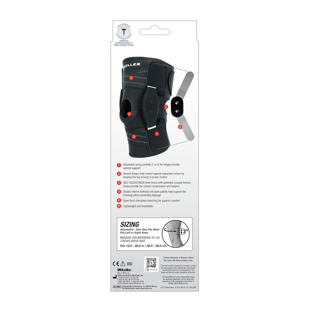 Mueller Hinged Knee Support Self-Adjusting for Compression and Pain Relief, Men/Women

