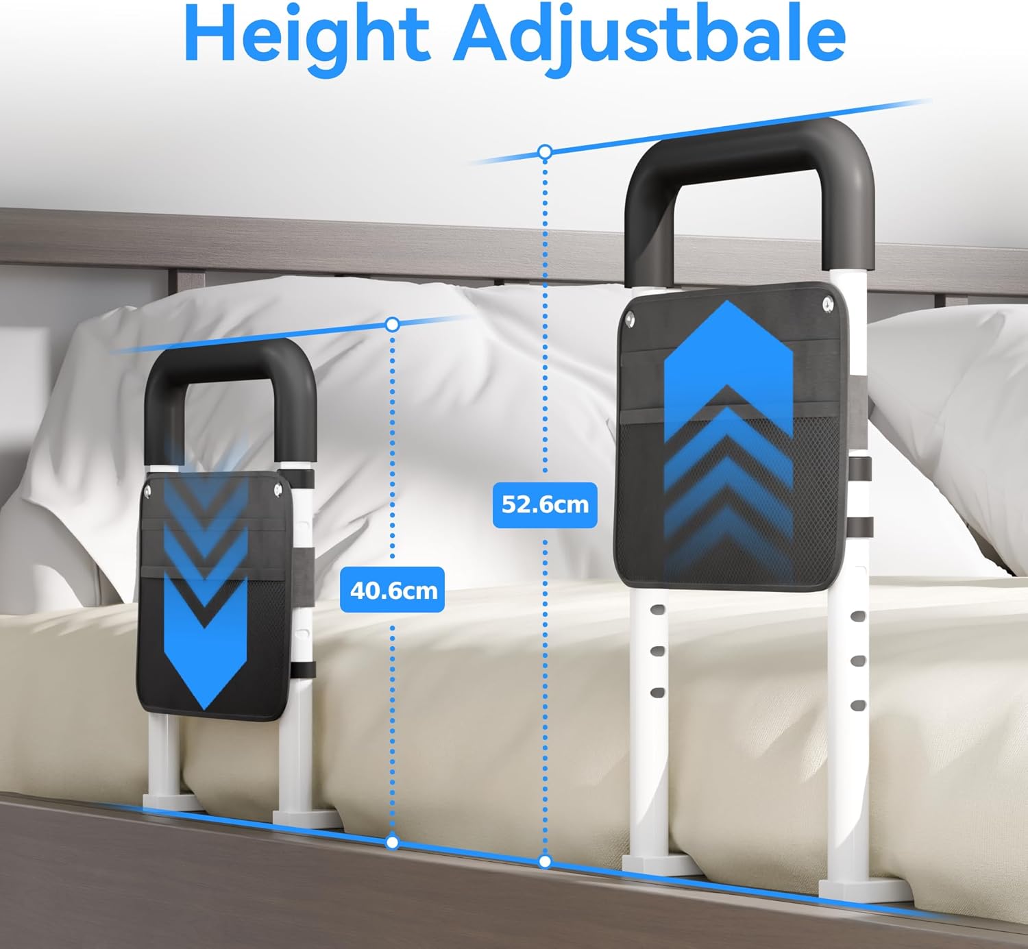 Bed Rails for Elderly Adults, Adjustable Bedrail with Non-Slip Handle and Storage Pocket

