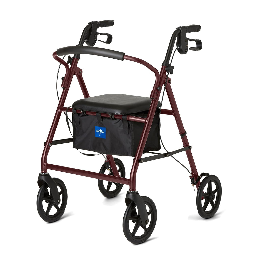 Medline Mobility Dependable Steel Rollator Walker, 300 lb Capacity, Adjustable Handle

