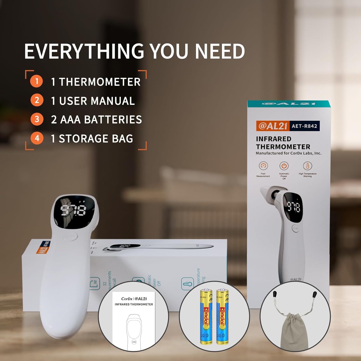 @AL21 Dual-Mode Infrared Thermometer for Forehead and Ear, No-Touch Fever Check

