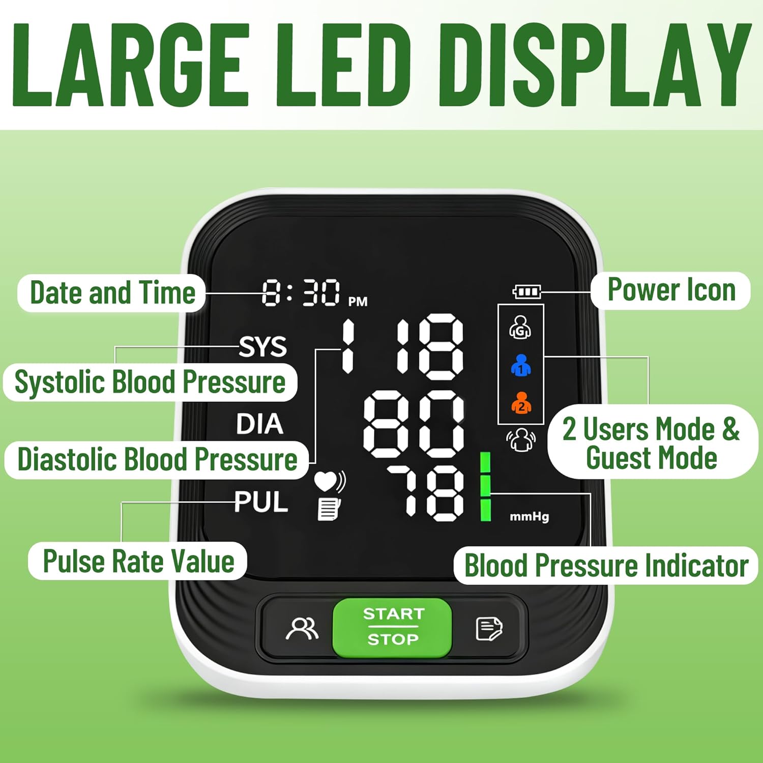 Uvital Upper Arm Blood Pressure Monitor with Adjustable Cuff and Large LED Screen

