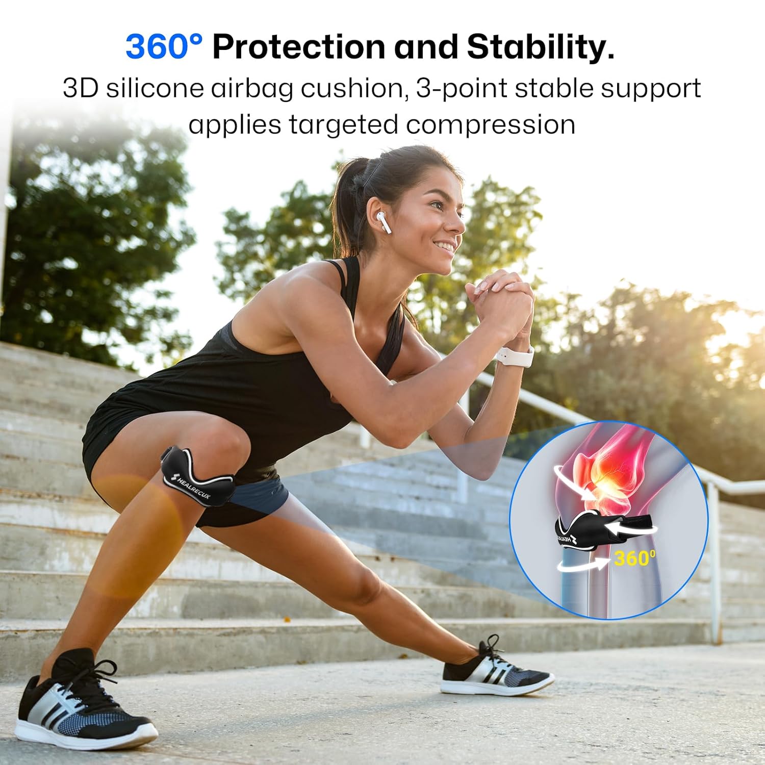 Healrecux Patellar Tendon Support Strap Silicone Non-Slip Patella Knee Band

