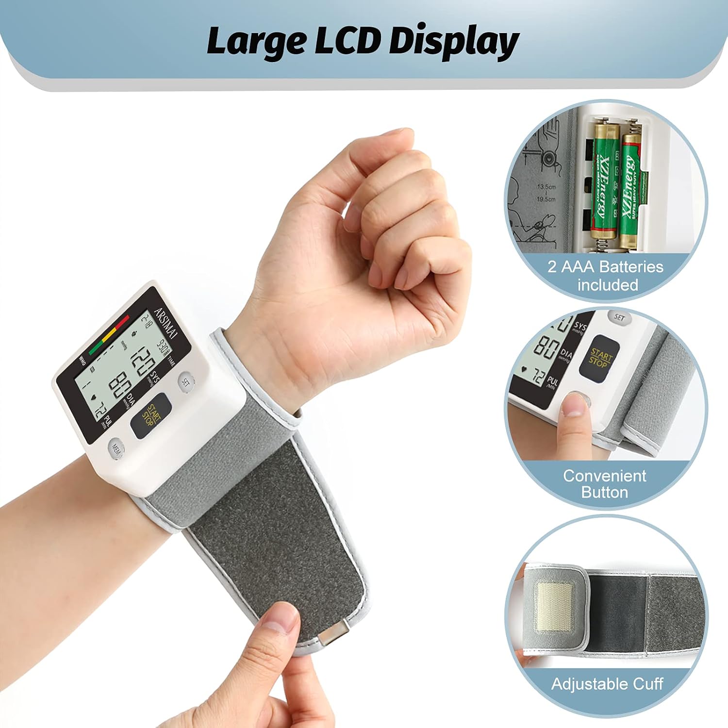Automatic Wrist Blood Pressure Monitor with Large LCD and Irregular Heartbeat

