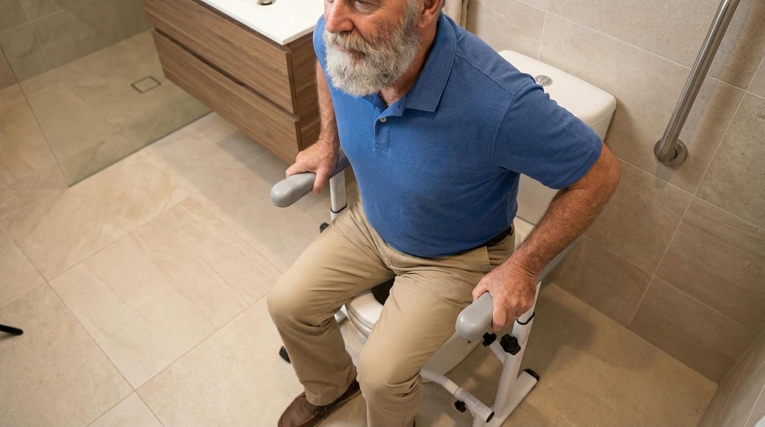 KMINA Toilet Safety Rails for Seniors, Adjustable Grab Bars with Handles

