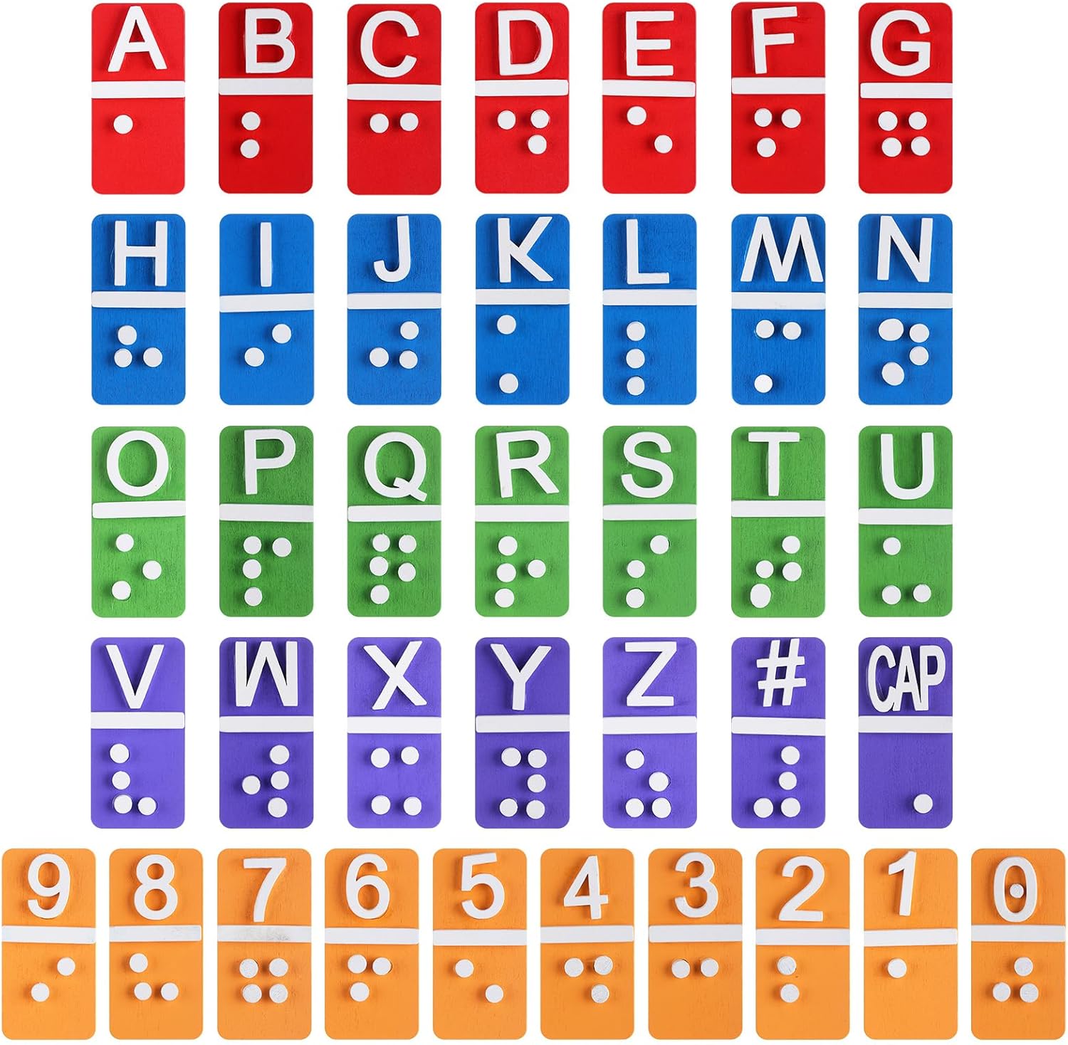 Feifeiya Wooden Braille Alphabet and Number Tiles with Raised Dots and Punctuation


