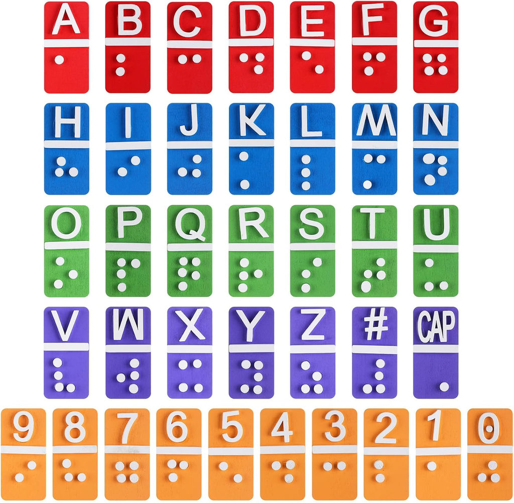 Feifeiya Wooden Braille Alphabet and Number Tiles with Raised Dots and Punctuation

