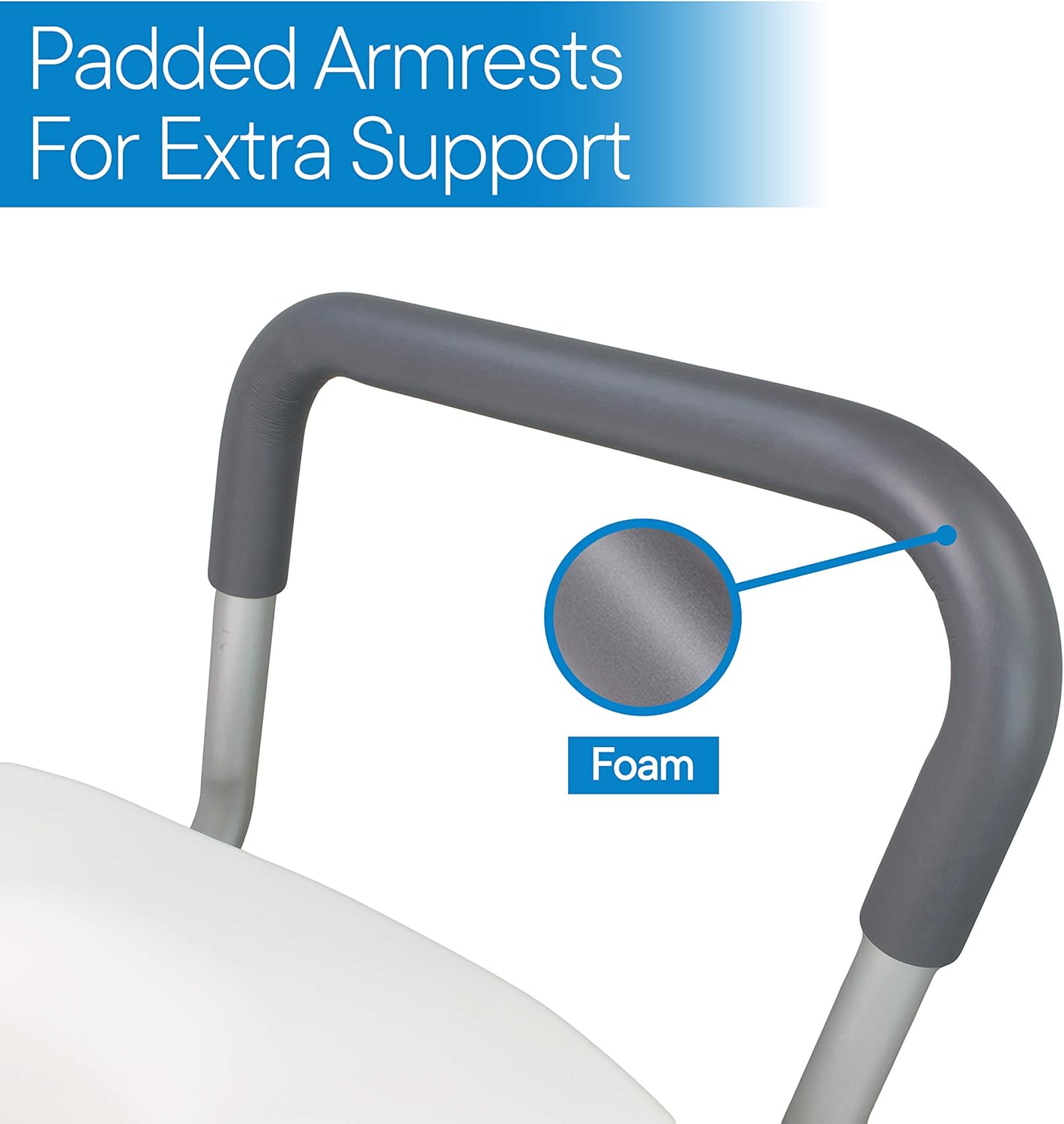 RMS Raised Toilet Seat 5-Inch Elevated Riser with Adjustable Padded Arms

