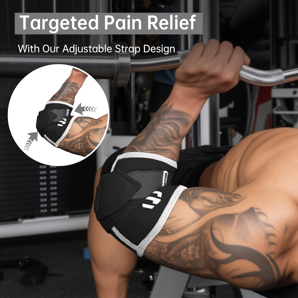 MANUEKLEAR Adjustable Compression Elbow Wraps for Weightlifting Neoprene Elbow Sleeves

