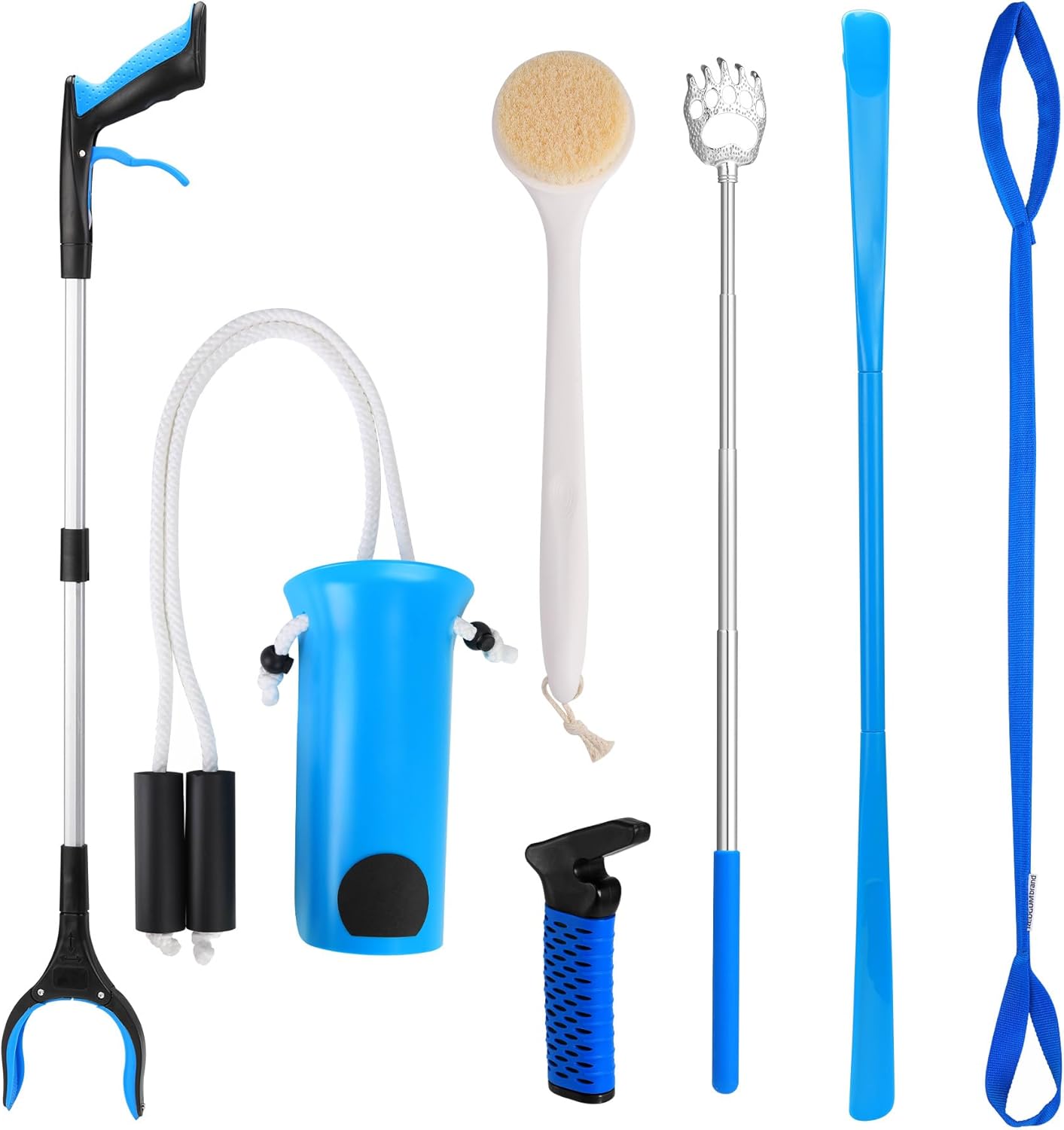 CAidRE Hip Replacement Recovery Kit for Seniors with Reacher, Sock Aid, Shower Brush

