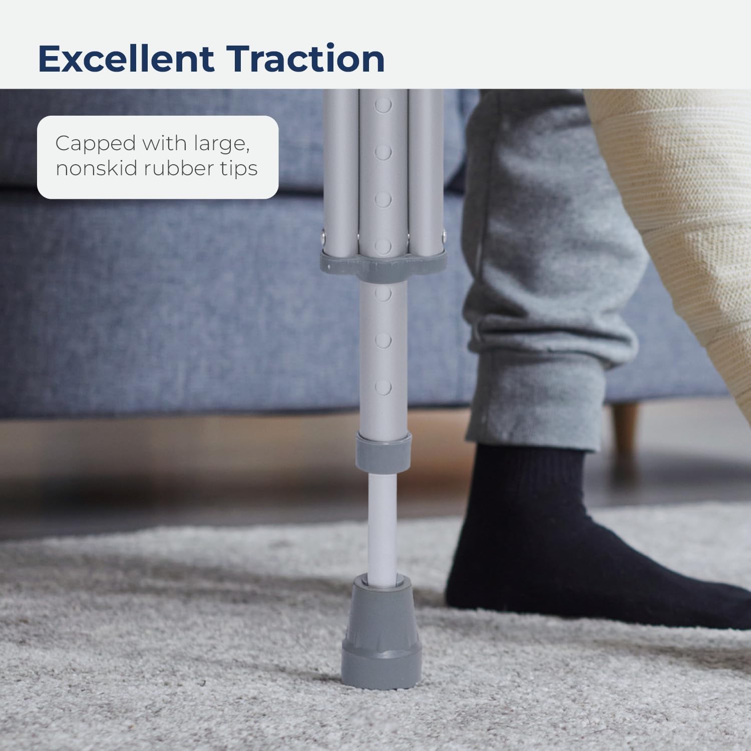 Drive Medical Aluminum Adult Crutches with Adjustable Height and Non-Skid Tips

