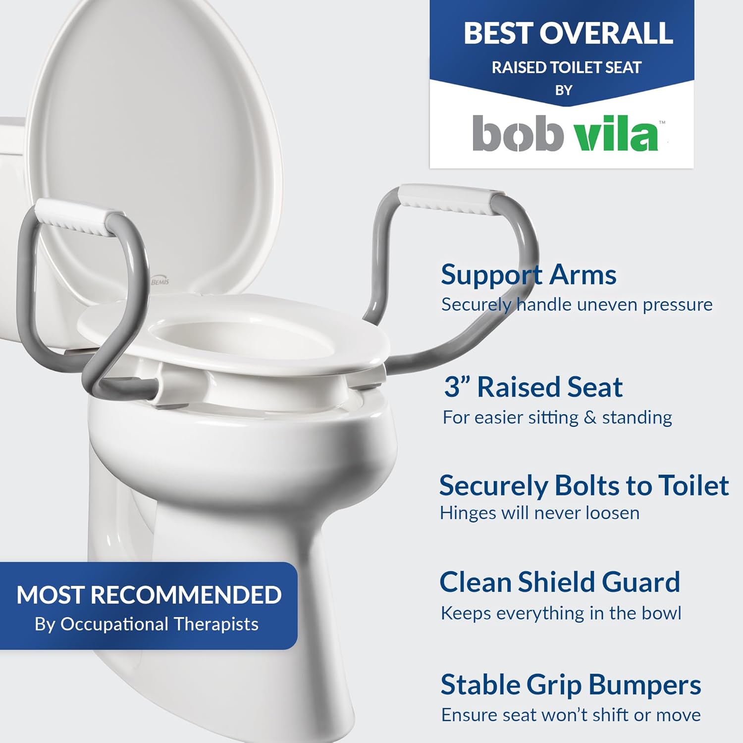 Bemis Independence Assurance 3 in Elevated Toilet Riser for Easier Sit-to-Stand, White

