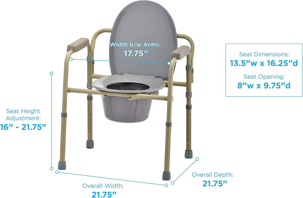 NOVA Medical Folding Commode Over Toilet and Bedside, With Splash Guard and Bucket

