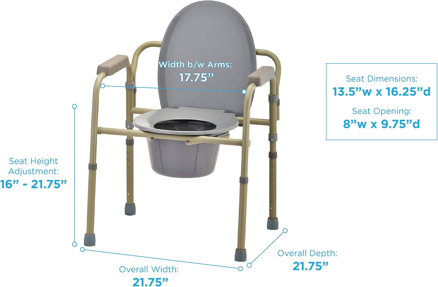 NOVA Medical Folding Commode Over Toilet and Bedside, With Splash Guard and Bucket

